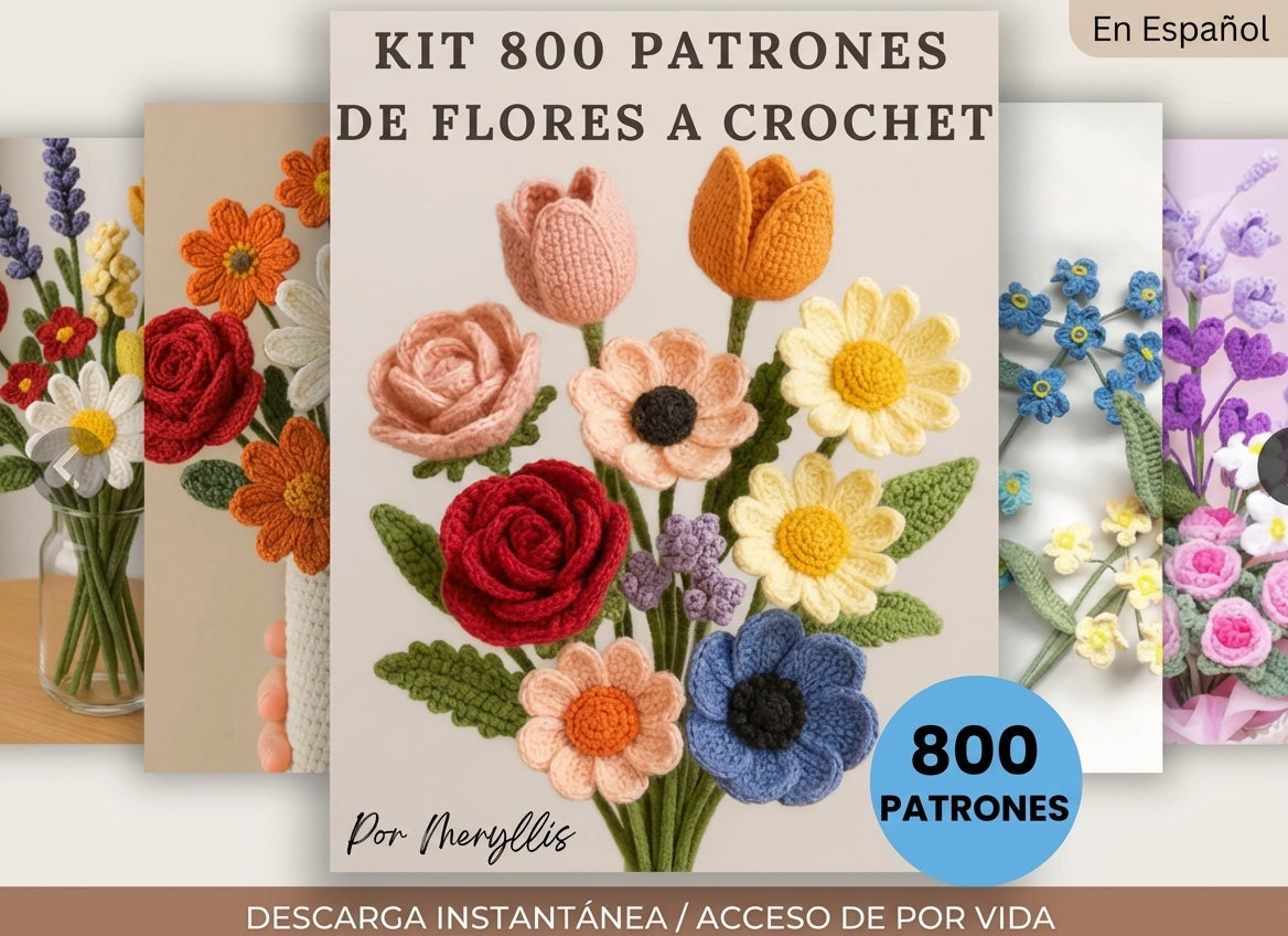 🌸Kit +800 Patrones de Flores a Crochet en Español + 6 BONOS 🎁